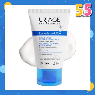 URIAGE Bariederm CICA Insulating Repairing Hand Cream (Protects + Repair + Nourishes Skin + Suitable for Atopy-Prone Dry Skin) 50ml