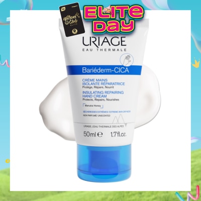 URIAGE - Bariederm CICA Insulating Repairing Hand Cream (Protects + Repair + Nourishes Skin + Suitable for Atopy-Prone Dry Skin) 50ml