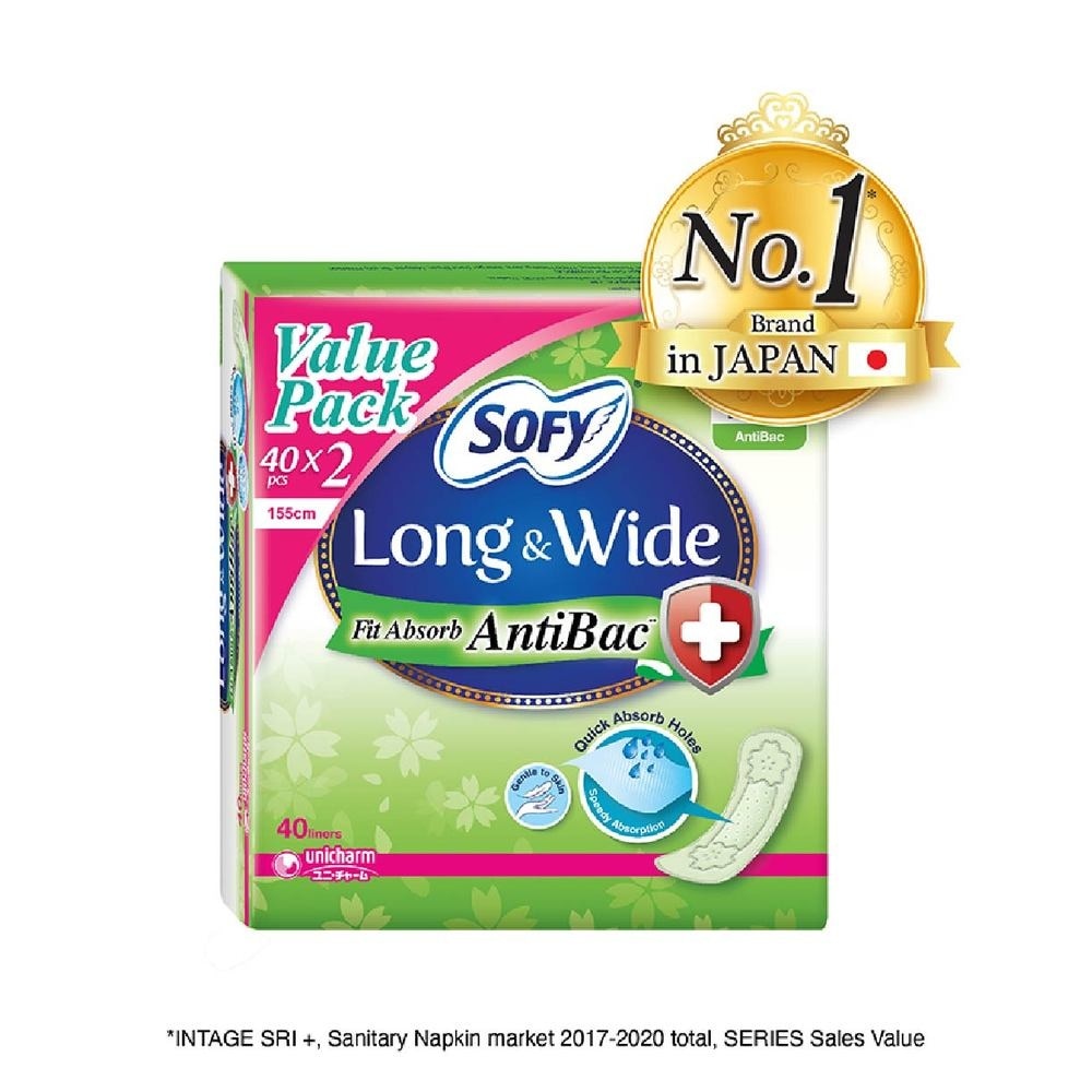 Long & Wide Fit Absorb AntiBac Light Days Pantyliner Regular Packset 40s x 2 pack