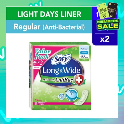SOFY Long & Wide Fit Absorb AntiBac Light Days Pantyliner Regular Packset 40s x 2 pack