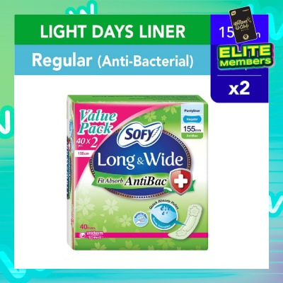 SOFY Long & Wide Fit Absorb AntiBac Light Days Pantyliner Regular Packset 40s x 2 pack