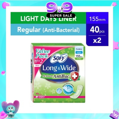 SOFY - Long & Wide Fit Absorb AntiBac Light Days Pantyliner Regular Packset 40s x 2 pack image