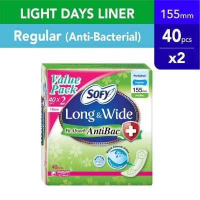 SOFY Long & Wide Fit Absorb AntiBac Light Days Pantyliner Regular Packset 40s x 2 pack