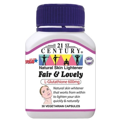 21ST CENTURY Fair & Lovely L-Glutathione 600mg Vegetarian Capsules (Natural  Skin Lightener) 30s | Vitamins & Supplements