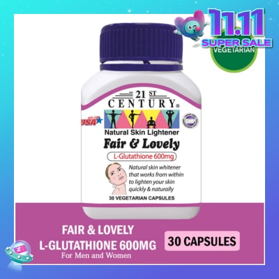 21ST CENTURY Fair & Lovely L-Glutathione 600mg Vegetarian Capsules (Natural Skin Lightener) 30s
