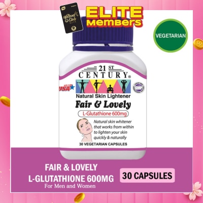 21ST CENTURY Fair & Lovely L-Glutathione 600mg Vegetarian Capsules (Natural Skin Lightener) 30s