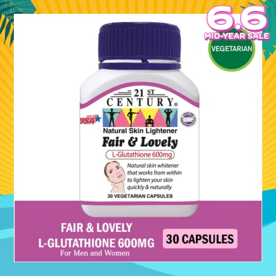 21ST CENTURY Fair & Lovely L-Glutathione 600mg Vegetarian Capsules (Natural Skin Lightener) 30s