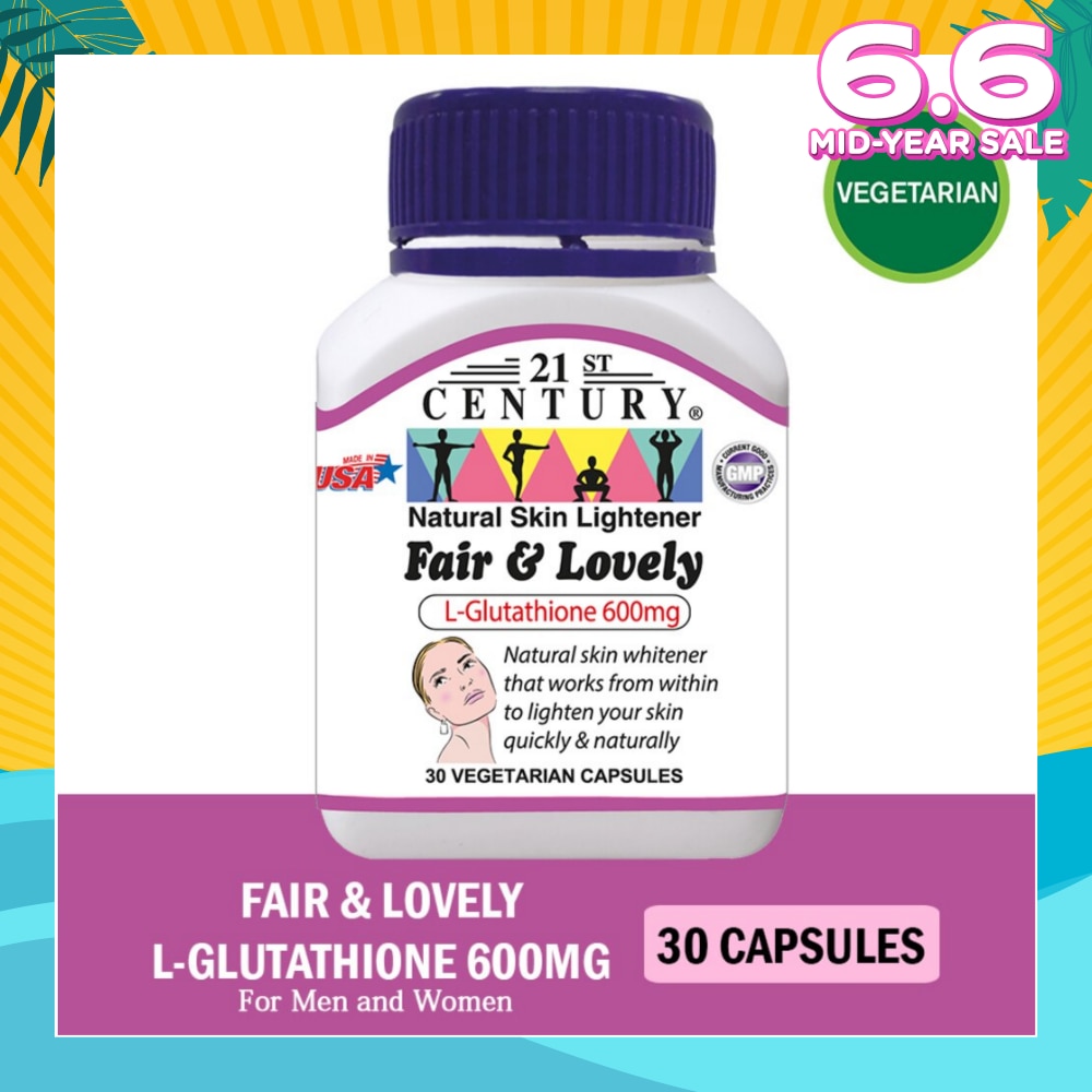 Fair & Lovely L-Glutathione 600mg Vegetarian Capsules (Natural Skin Lightener) 30s