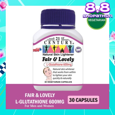 21ST CENTURY Fair & Lovely L-Glutathione 600mg Vegetarian Capsules (Natural Skin Lightener) 30s