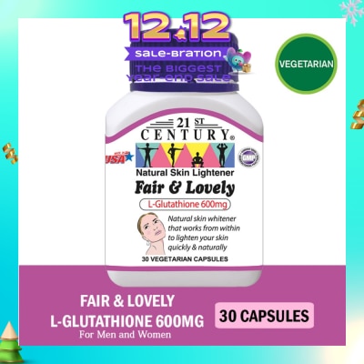 21ST CENTURY Fair & Lovely L-Glutathione 600mg Vegetarian Capsules (Natural Skin Lightener) 30s