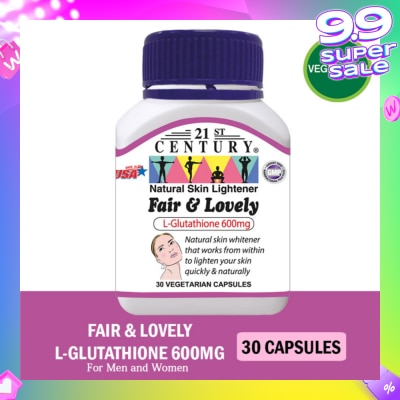 21ST CENTURY Fair & Lovely L-Glutathione 600mg Vegetarian Capsules (Natural Skin Lightener) 30s