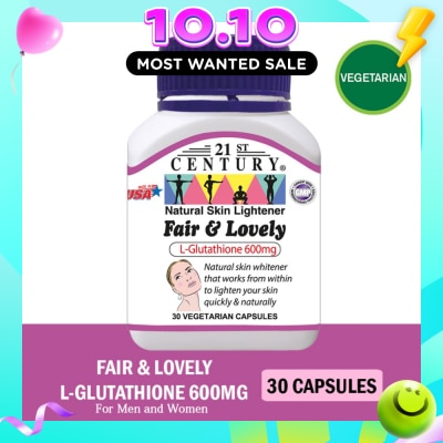 21ST CENTURY Fair & Lovely L Glutathione 600mg Vegetarian Capsules (Natural Skin Lightener) 30s image