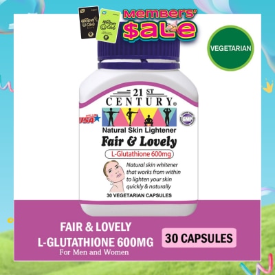 21ST CENTURY - Fair & Lovely L-Glutathione 600mg Vegetarian Capsules (Natural Skin Lightener) 30s