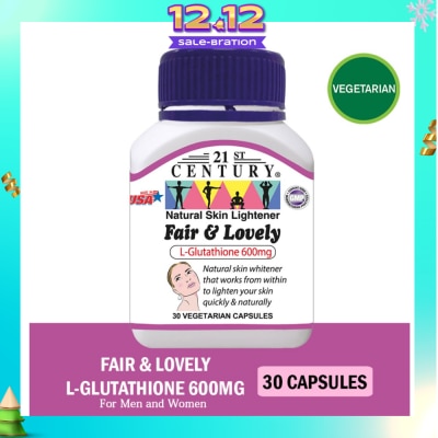 21ST CENTURY Fair & Lovely L-Glutathione 600mg Vegetarian Capsules (Natural Skin Lightener) 30s