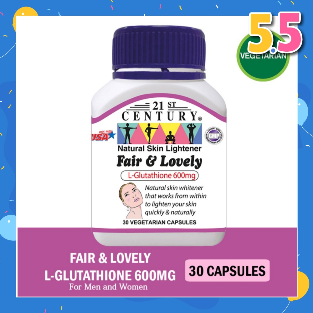 Fair & Lovely L-Glutathione 600mg Vegetarian Capsules (Natural Skin Lightener) 30s