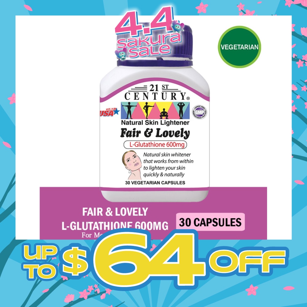 Fair & Lovely L-Glutathione 600mg Vegetarian Capsules (Natural Skin Lightener) 30s