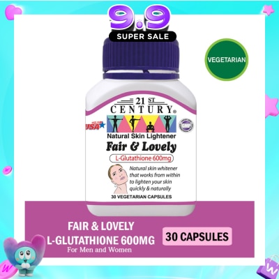 21ST CENTURY - Fair & Lovely L-Glutathione 600mg Vegetarian Capsules (Natural Skin Lightener) 30s image