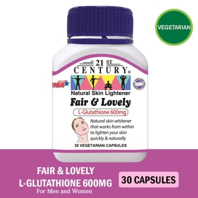 21ST CENTURY Fair & Lovely L-Glutathione 600mg Vegetarian Capsules (Natural Skin Lightener) 30s