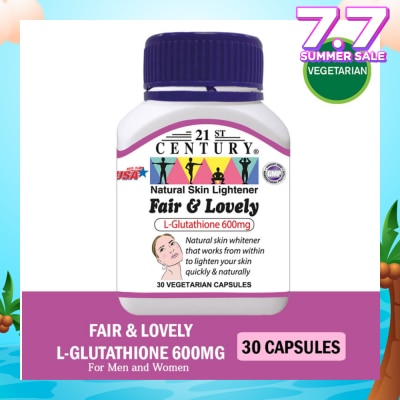 21ST CENTURY Fair & Lovely L-Glutathione 600mg Vegetarian Capsules (Natural Skin Lightener) 30s
