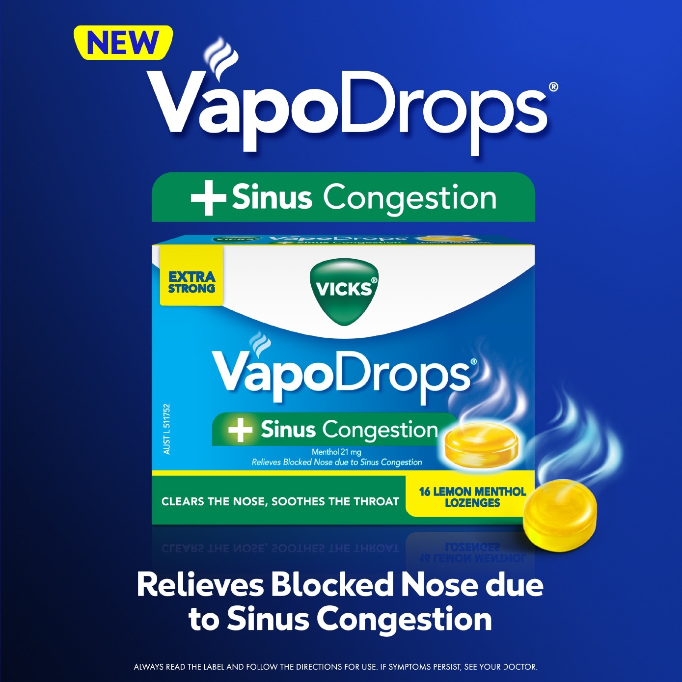 VapoDrops +Sinus Congestion Lemon Menthol Lozenge 16s