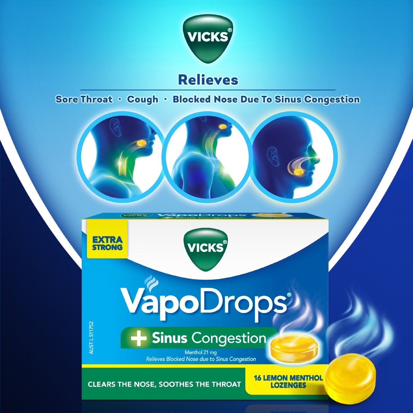 VapoDrops +Sinus Congestion Lemon Menthol Lozenge 16s