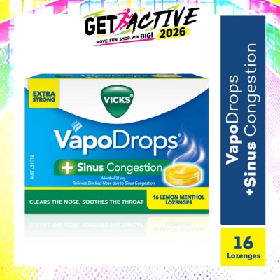 VICKS - VapoDrops +Sinus Congestion Lemon Menthol Lozenge 16s image