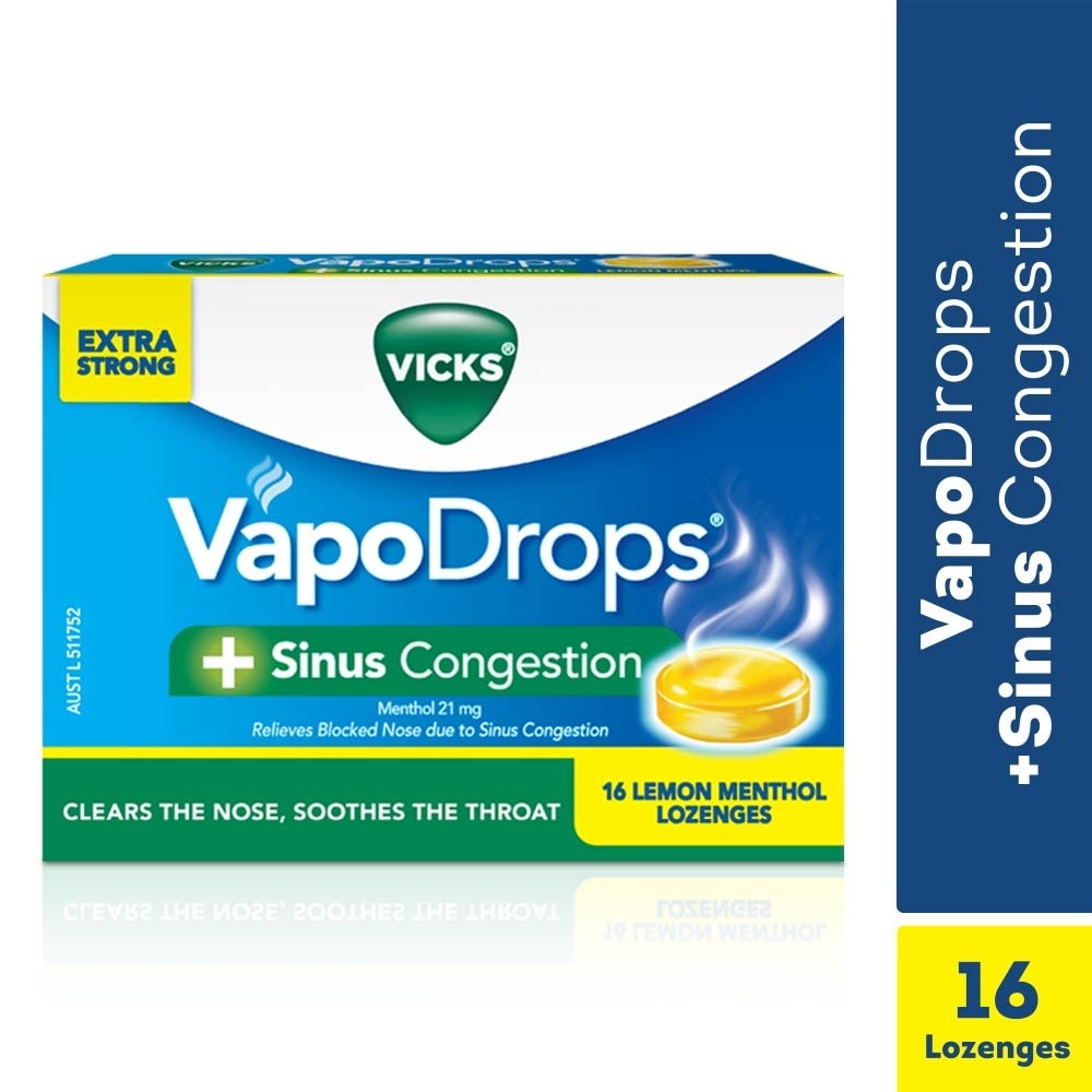 VapoDrops +Sinus Congestion Lemon Menthol Lozenge 16s image