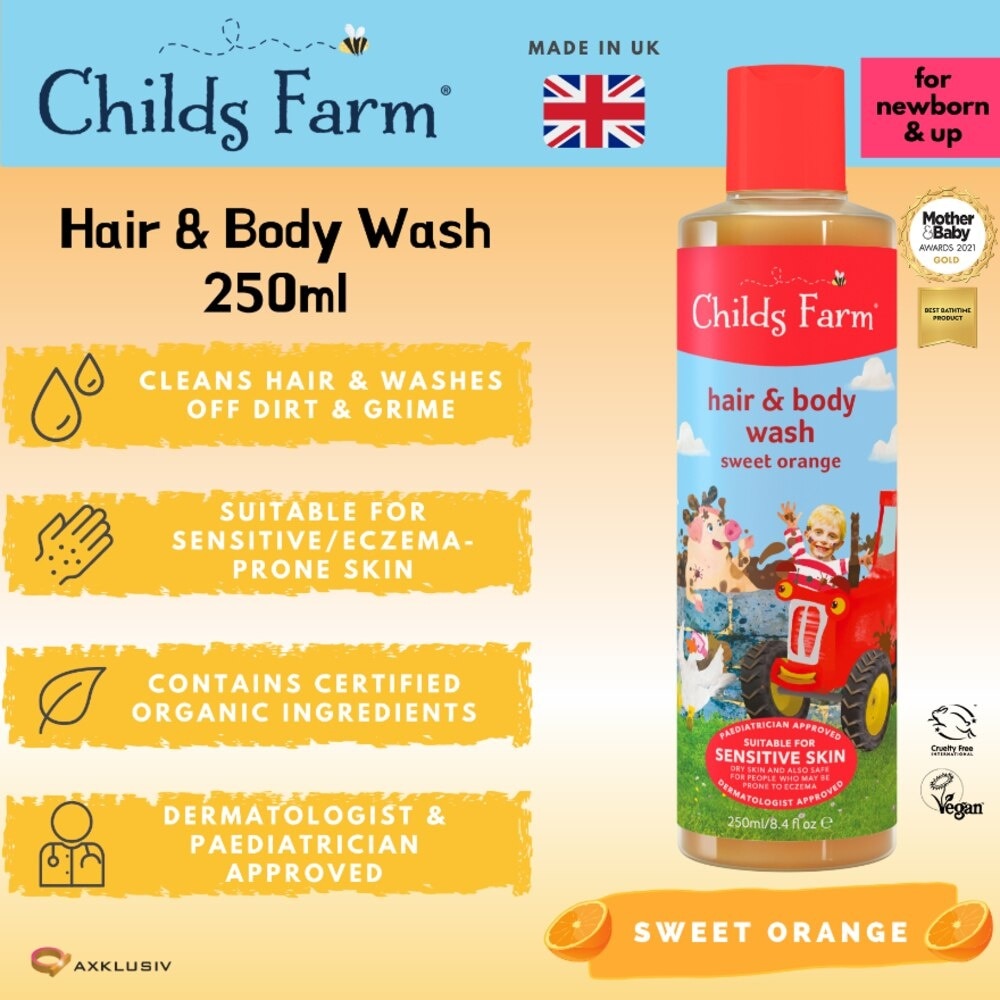 Sweet Orange Hair & Body Wash (Suitable For Newborns & Older + Suitable For Sensitive & Eczema Prone Skin) 250ml