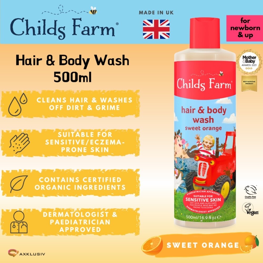 Sweet Orange Hair & Body Wash (Suitable For Newborns & Older + Suitable For Sensitive & Eczema Prone Skin) 500ml