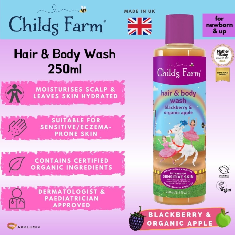 Blackberry & Organic Apple Hair & Body Wash (Suitable For Newborns & Older + Suitable For Sensitive & Eczema Prone Skin) 250ml