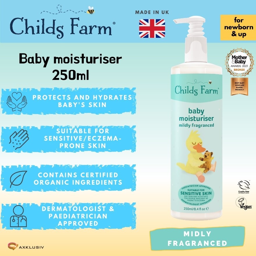 Baby Moisturiser Mildly Fragranced (Suitable For Newborns & Older + Suitable For Dry + Sensitive + Eczema Prone Skin) 250ml