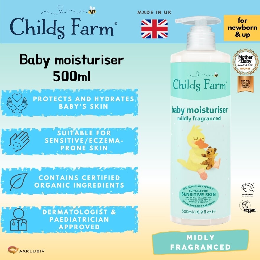 Baby Moisturiser Mildly Fragranced (Help Soothe & Hydrates All Skin Types + Suitable for Dry + Sensitive + Eczema-Prone Skin) 500ml