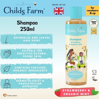 CHILDS FARM Shampoo Strawberry & Organic Mint (Suitable For Newborns & Older + Suitable For Sensitive & Eczema Prone Skin) 250ml