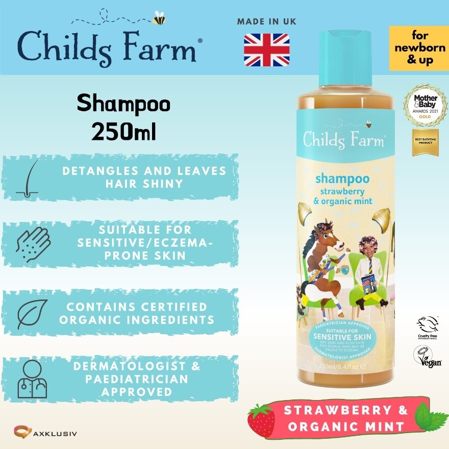 Shampoo Strawberry & Organic Mint (Suitable For Newborns & Older + Suitable For Sensitive & Eczema Prone Skin) 250ml