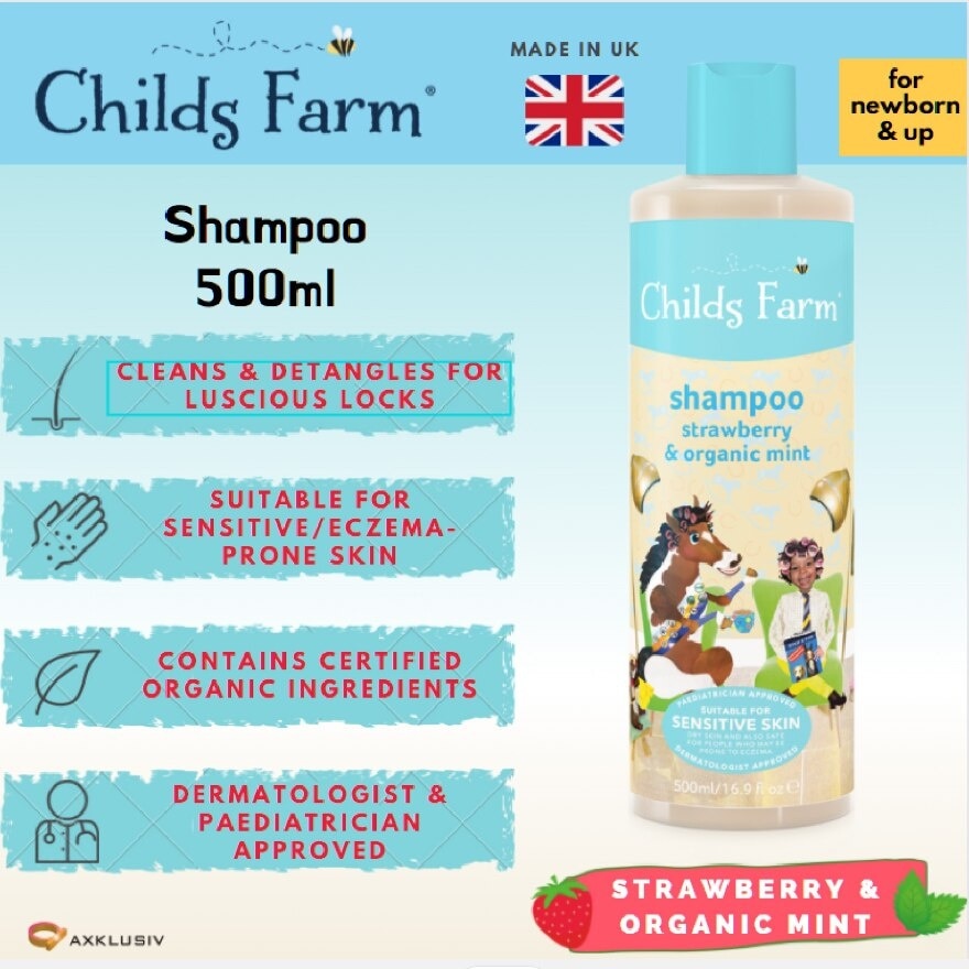 Shampoo Strawberry & Organic Mint (Suitable For Newborns & Older + Suitable For Sensitive & Eczema Prone Skin) 500ml