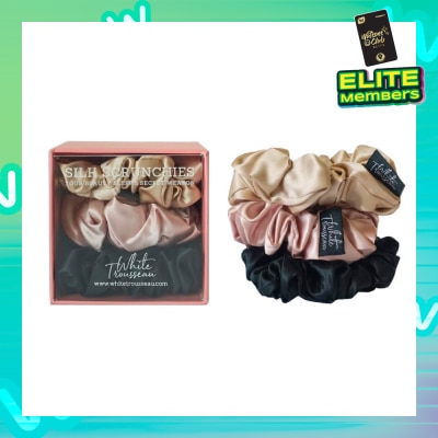 WHITE TROUSSEAU 100% Mulberry Silk Scrunchies (Hair TieSet 3s