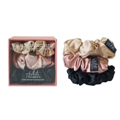 WHITE TROUSSEAU 100% Mulberry Silk Scrunchies (Hair Tie) Set 3s