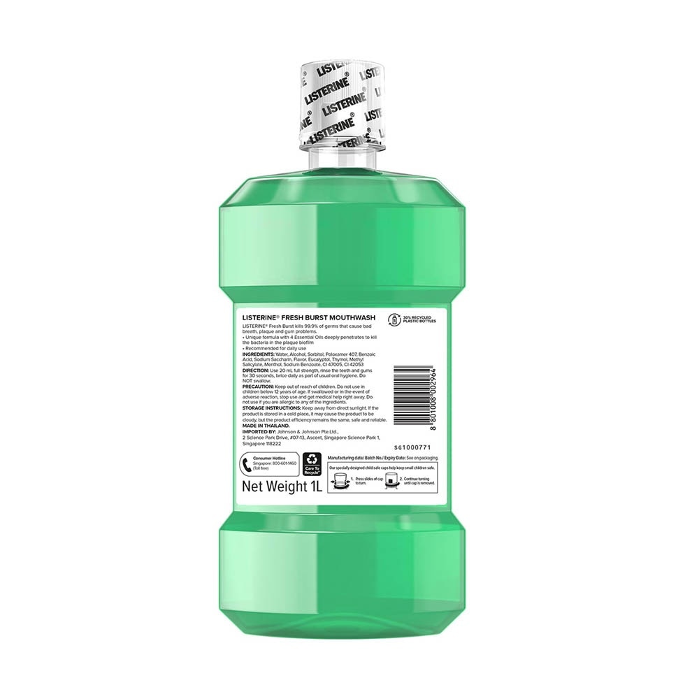 Freshburst Mouthwash With Spearmint & 4 Essential Oil (Kills 99.9% Germs That Causes Bad Breath) 1000ml