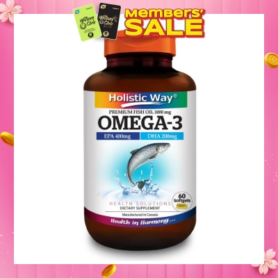 HOLISTIC WAY Omega-3 Premium Fish Oil Softgel 1000Mg (Helps Support A Healthy Heart And Improve Eyes And Brain Functions) 60s