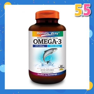 HOLISTIC WAY Omega-3 Premium Fish Oil Softgel 1000Mg (Helps Support A Healthy Heart And Improve Eyes And Brain Functions) 60s