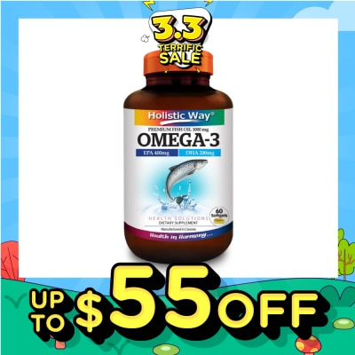 HOLISTIC WAY Omega-3 Premium Fish Oil Softgel 1000Mg (Helps Support A Healthy Heart And Improve Eyes And Brain Functions) 60s