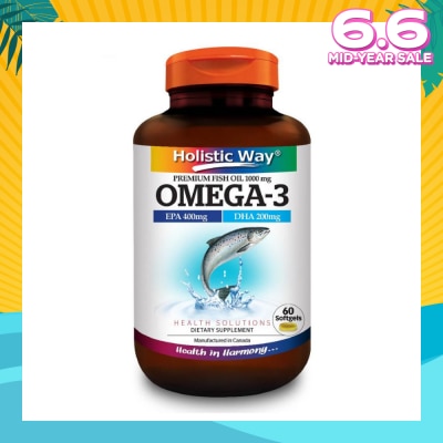 HOLISTIC WAY Omega-3 Premium Fish Oil Softgel 1000Mg (Helps Support A Healthy Heart And Improve Eyes And Brain Functions) 60s