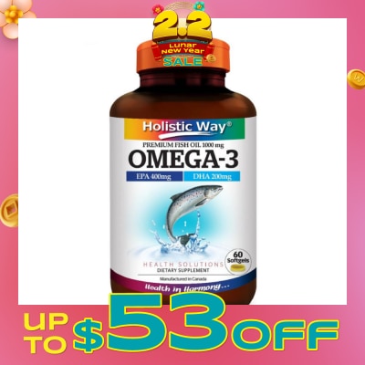 HOLISTIC WAY Omega-3 Premium Fish Oil Softgel 1000Mg (Helps Support A Healthy Heart And Improve Eyes And Brain Functions) 60s
