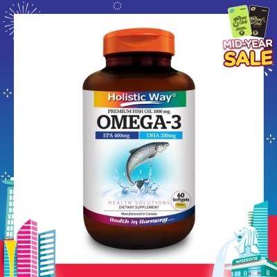 HOLISTIC WAY Omega-3 Premium Fish Oil Softgel 1000Mg (Helps Support A Healthy Heart And Improve Eyes And Brain Functions) 60s