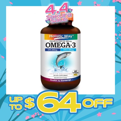 HOLISTIC WAY - Omega-3 Premium Fish Oil Softgel 1000Mg (Helps Support A Healthy Heart And Improve Eyes And Brain Functions) 60s