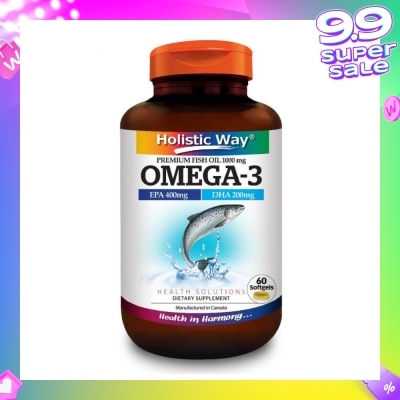 HOLISTIC WAY Omega-3 Premium Fish Oil Softgel 1000Mg (Helps Support A Healthy Heart And Improve Eyes And Brain Functions) 60s