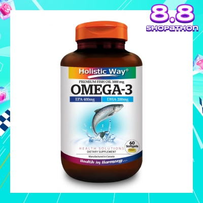 HOLISTIC WAY Omega-3 Premium Fish Oil Softgel 1000Mg (Helps Support A Healthy Heart And Improve Eyes And Brain Functions) 60s