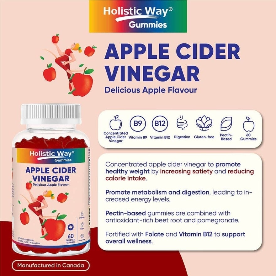 Apple Cider Vinegar Gummy Delicious Apple Flavour (Help Support Healthy Weight, Metabolism And Digestion) 60s