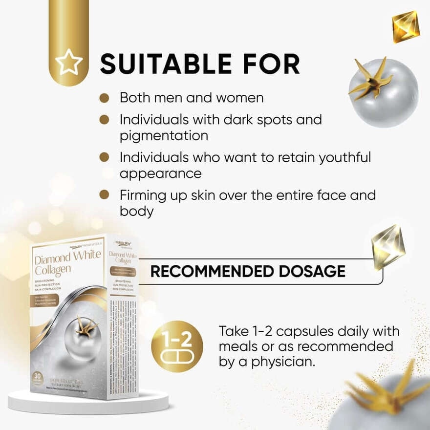 Premium Gold Diamond White Collagen Capsule (For Brightening + Sun Protection + Skin Complexion) 30s