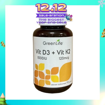 GREENLIFE Vit D3 1000IU + Vit K2 120mg Dietary Supplement Softgel 90s